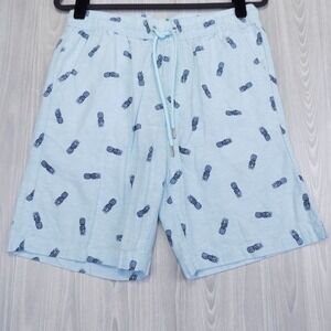 Tenth + Ocean Shorts Mens Medium Blue Excellent Pineapple Linen Blend Drawstring
